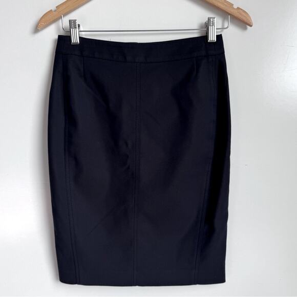 AKRIS PUNTO Navy Pencil Skirt Size 2 Officecore Work Business Cotton Stitching - Picture 1 of 15